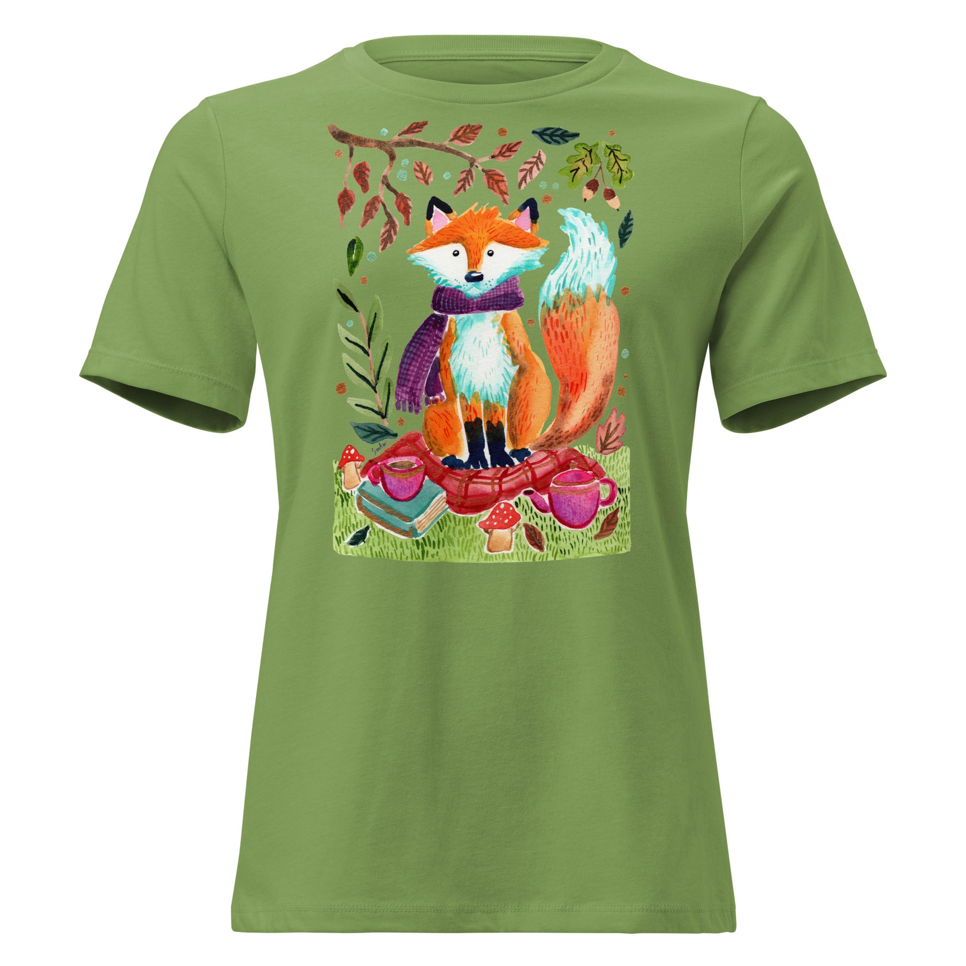 Cozy Fox Autumn Scene – Women’s Relaxed Fit T-Shirt 🍂🦊 - SANDRAAS
