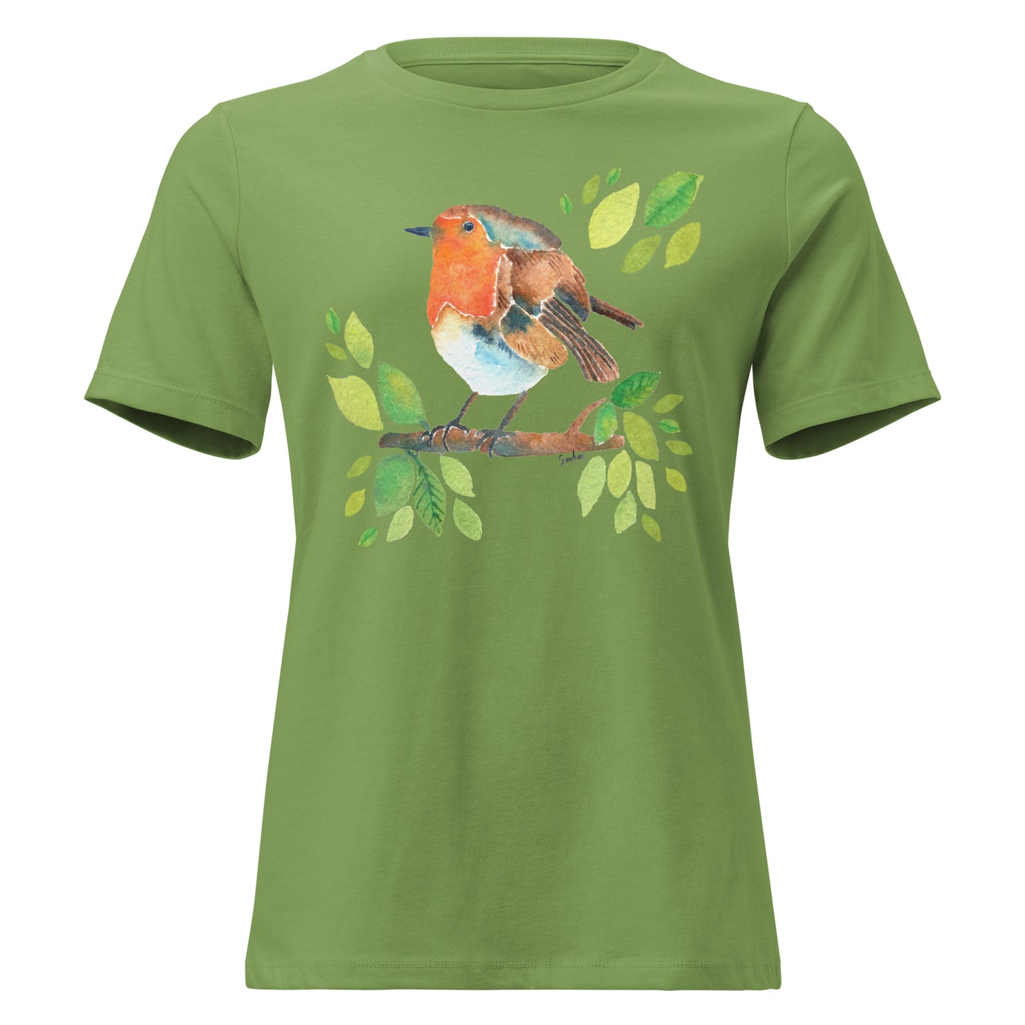 Women’s Relaxed T-Shirt – Watercolor Robin 🐦 | Nature - Inspired Bird Illustration Tee - SANDRAAS