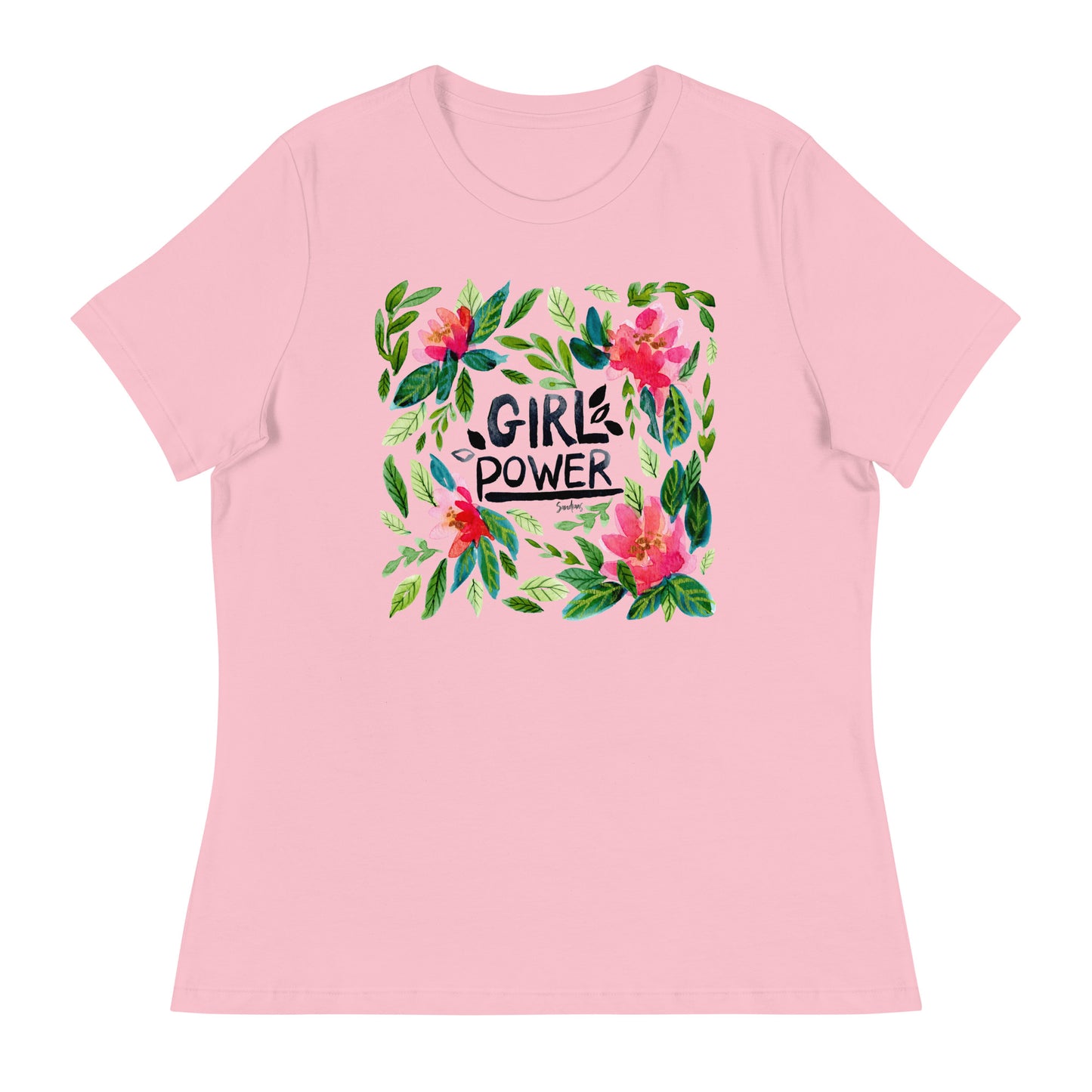 Women's Relaxed T-Shirt – Girl Power 🌸 | Watercolor Floral Inspiration Tee - SANDRAAS