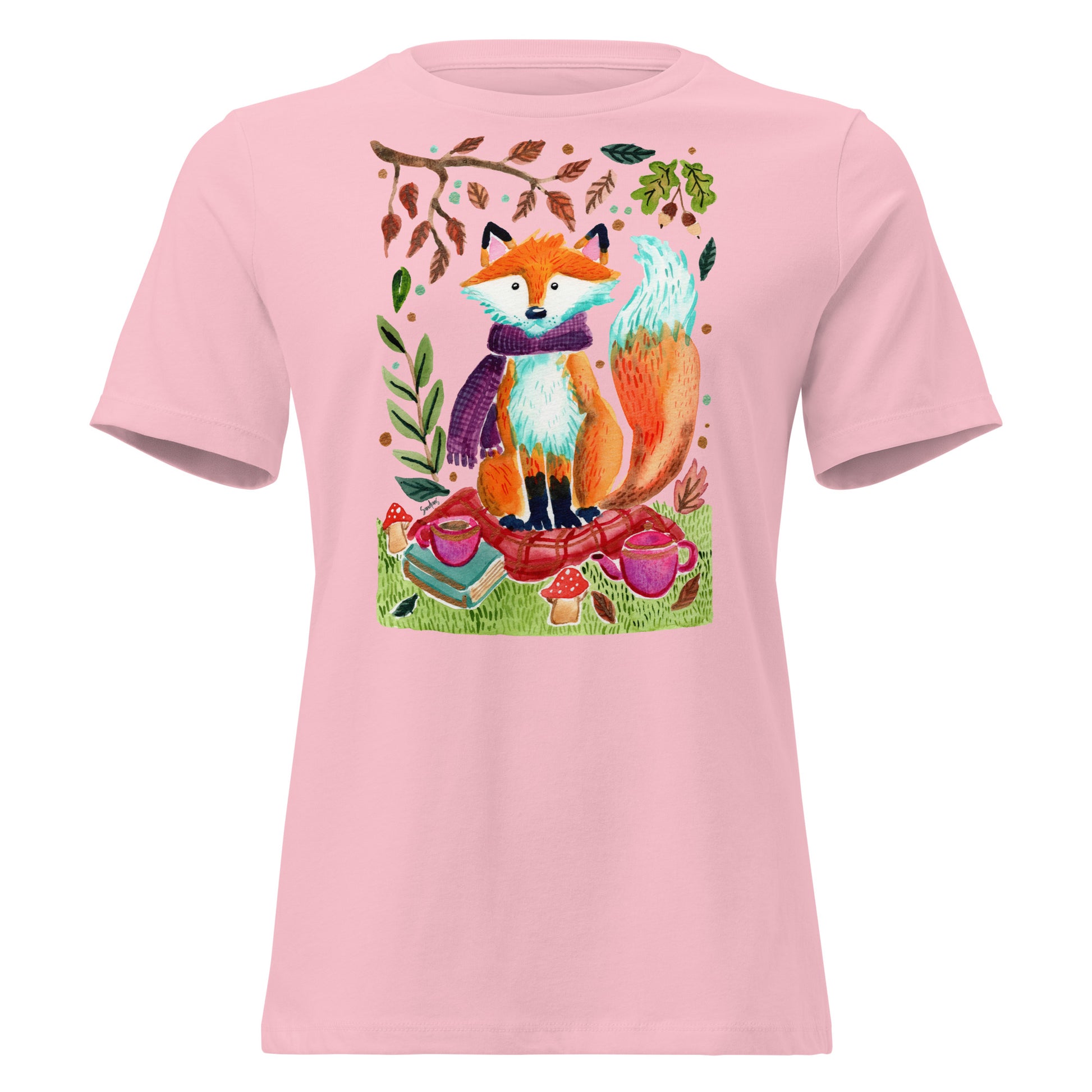 Cozy Fox Autumn Scene – Women’s Relaxed Fit T-Shirt 🍂🦊 - SANDRAAS