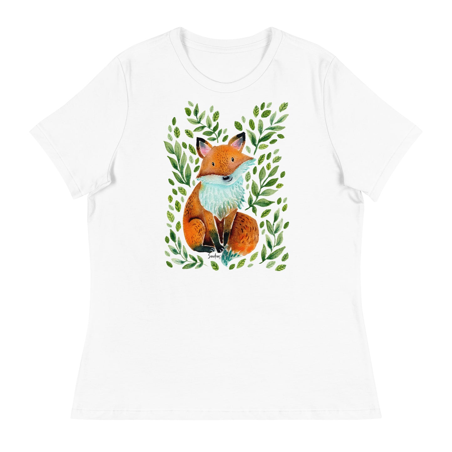 Women’s Relaxed T-Shirt – Fox Watercolor Illustration 🦊🌿 | Cute & Cozy Forest Animal Tee - SANDRAAS