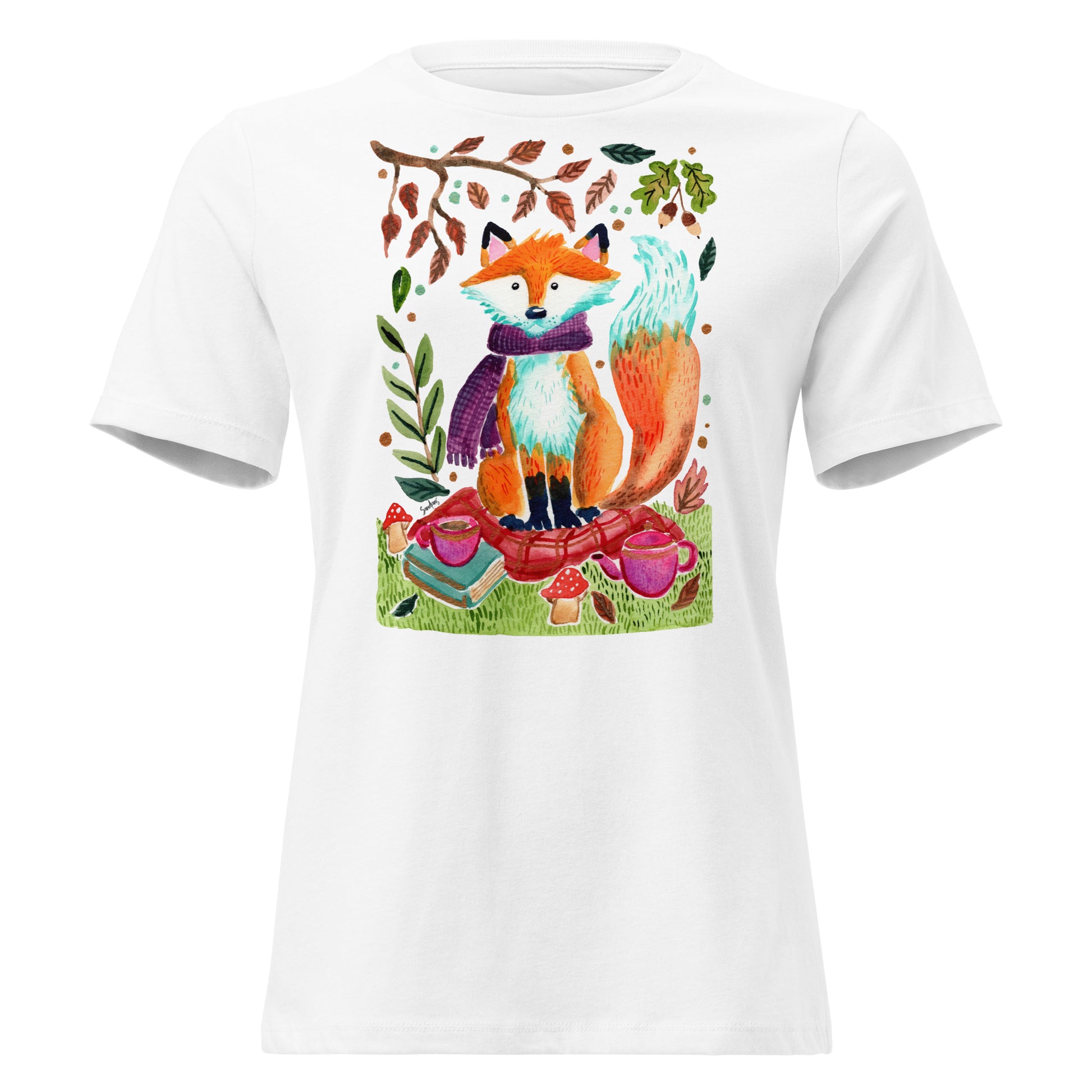 Cozy Fox Autumn Scene – Women’s Relaxed Fit T-Shirt 🍂🦊 - SANDRAAS