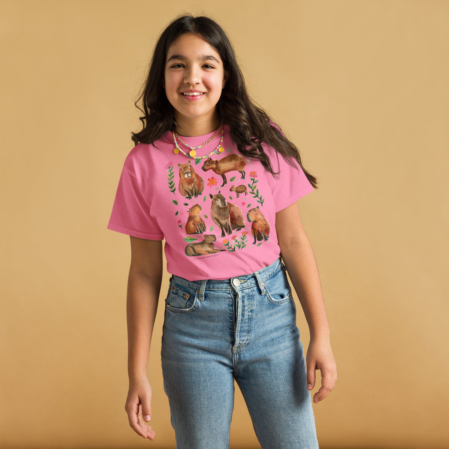 🌸 Youth Classic T-Shirt – Watercolor Capybaras 🦙 - SANDRAAS