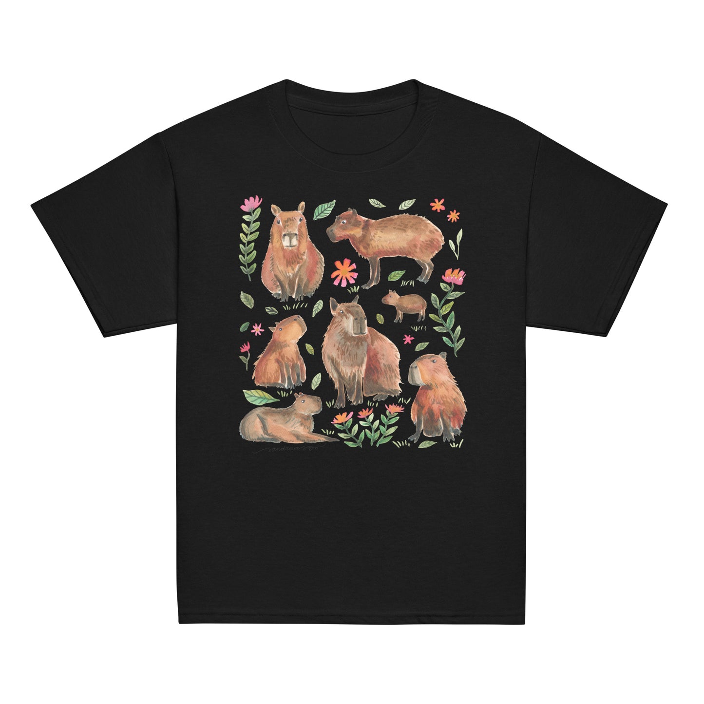 🌸 Youth Classic T-Shirt – Watercolor Capybaras 🦙 - SANDRAAS