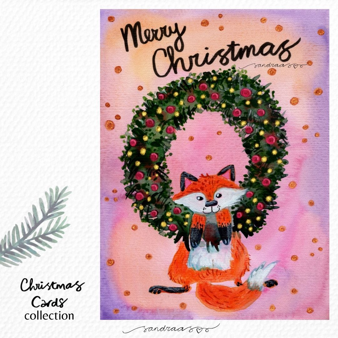 Christmas card - Christmas Wreath Fox