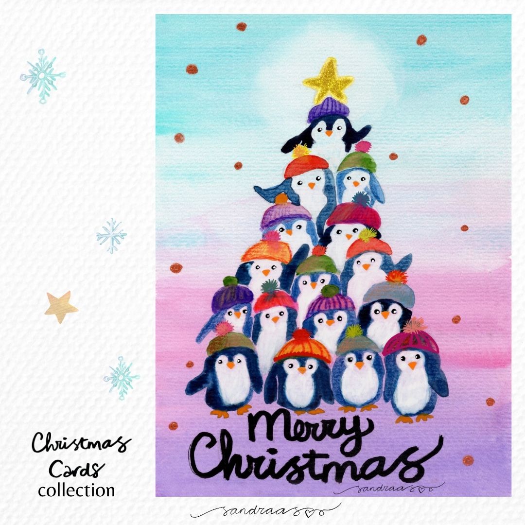 Christmas card - Penguins Christmas Tree - SANDRAAS