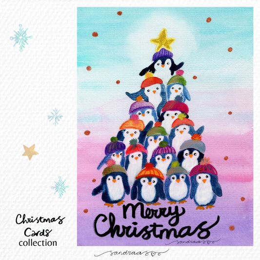 Christmas card - Penguins Christmas Tree