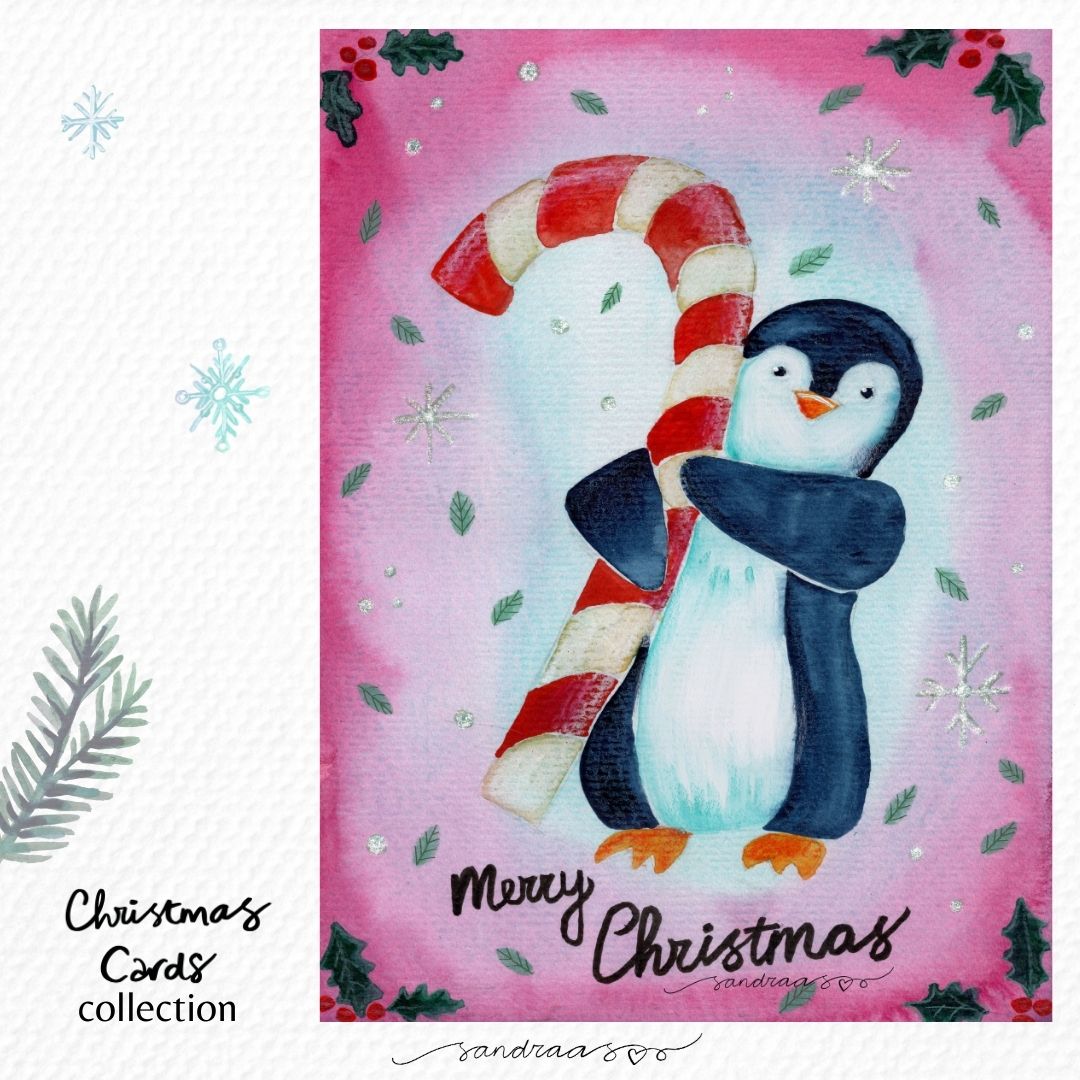 Christmas card - Penguin Candy Cane