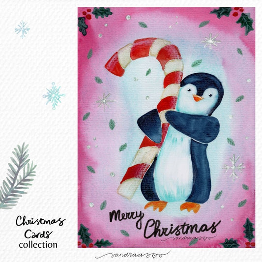 Christmas card - Penguin Candy Cane