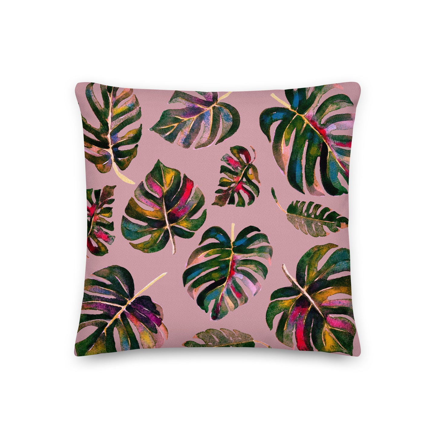 Premium Pillow - Pink colorful Monstera Leaves