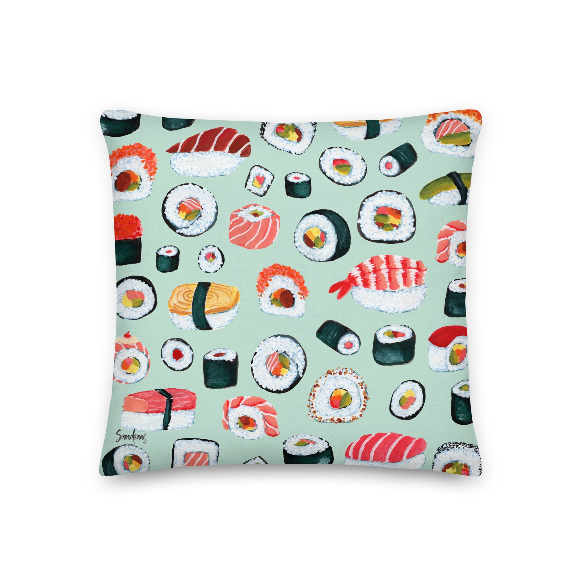 🍣 Premium Pillow – Sushi Pattern – Mint Gouache Edition - SANDRAAS