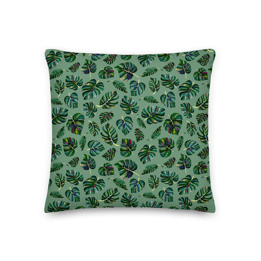 Premium Pillow - Green Monstera Leaves