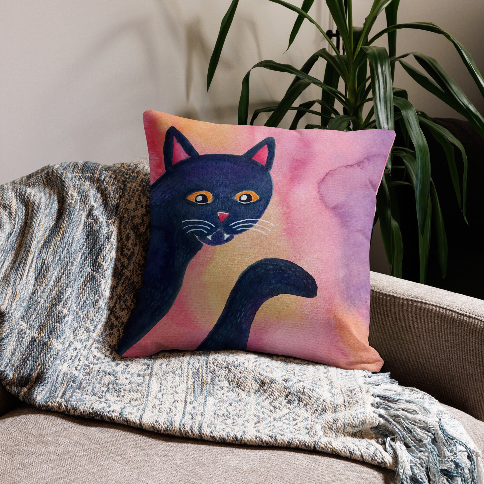 Halloween Black Cat Premium Pillow – A Whimsical & Cozy Touch for Spooky Season! 🎃🐈‍⬛ - SANDRAAS