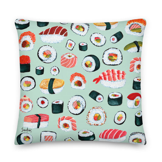 🍣 Premium Pillow – Sushi Pattern – Mint Gouache Edition - SANDRAAS