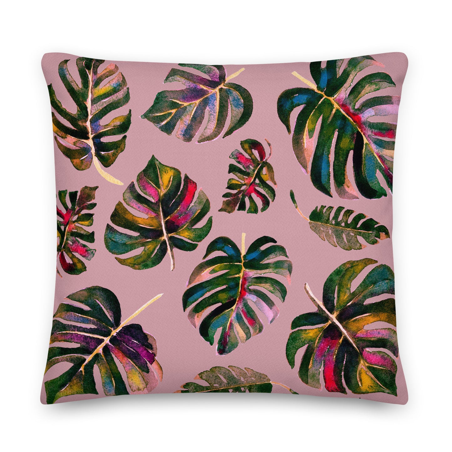 Premium Pillow - Pink colorful Monstera Leaves