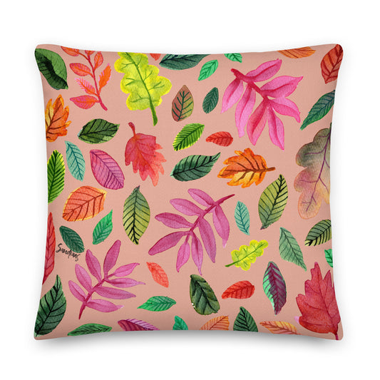 Premium Pillow - Pink Colorful Leaves