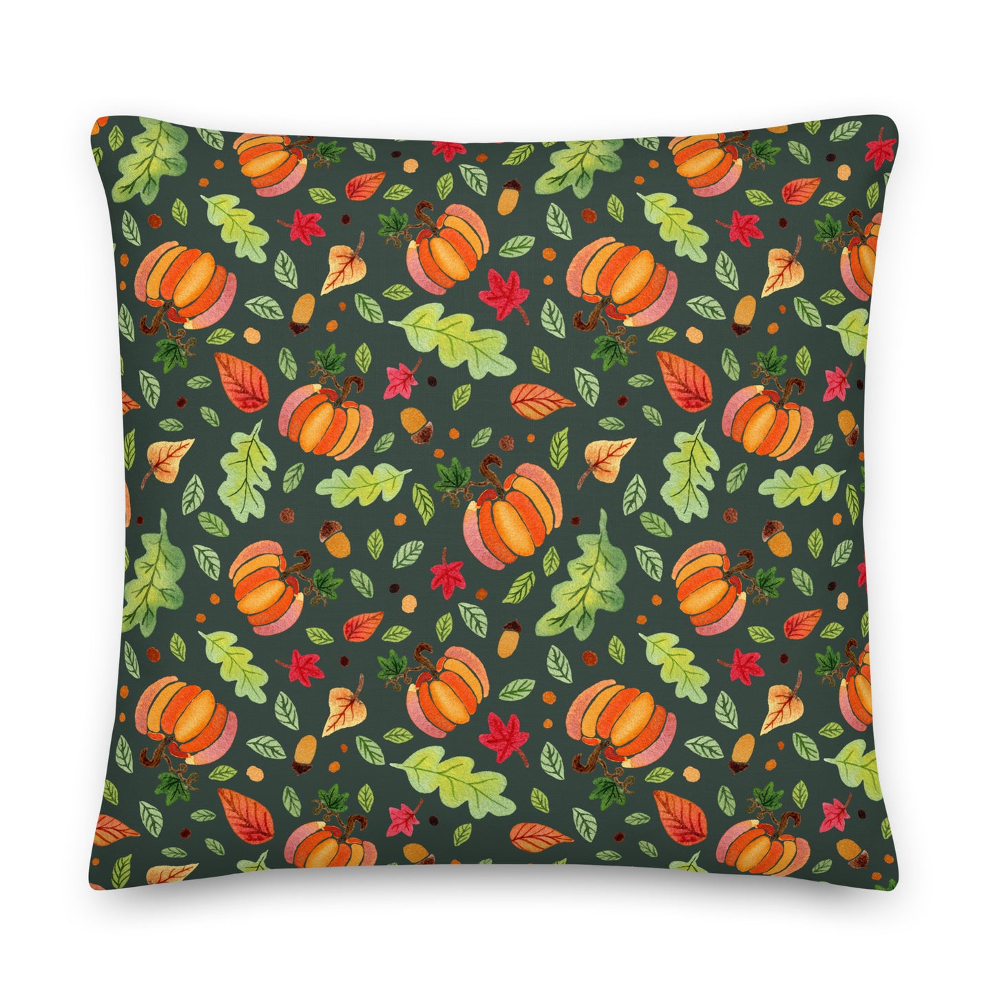 Premium Pillow - Dark Green Cozy Pumpkins