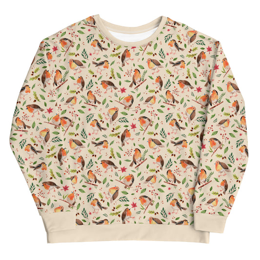 Unisex Sweatshirt - Robins Cream White Watercolor