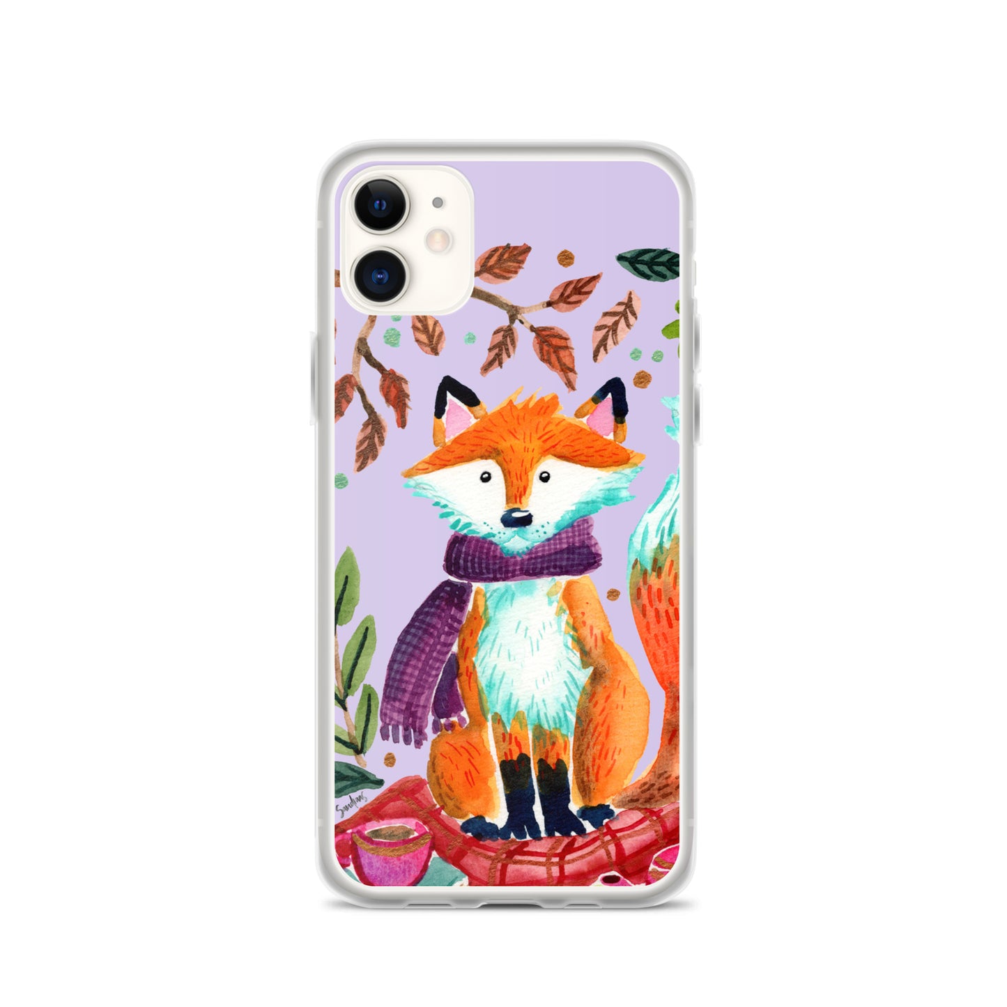 Clear Case for iPhone® - Cozy Fox Autumn Scene Purple