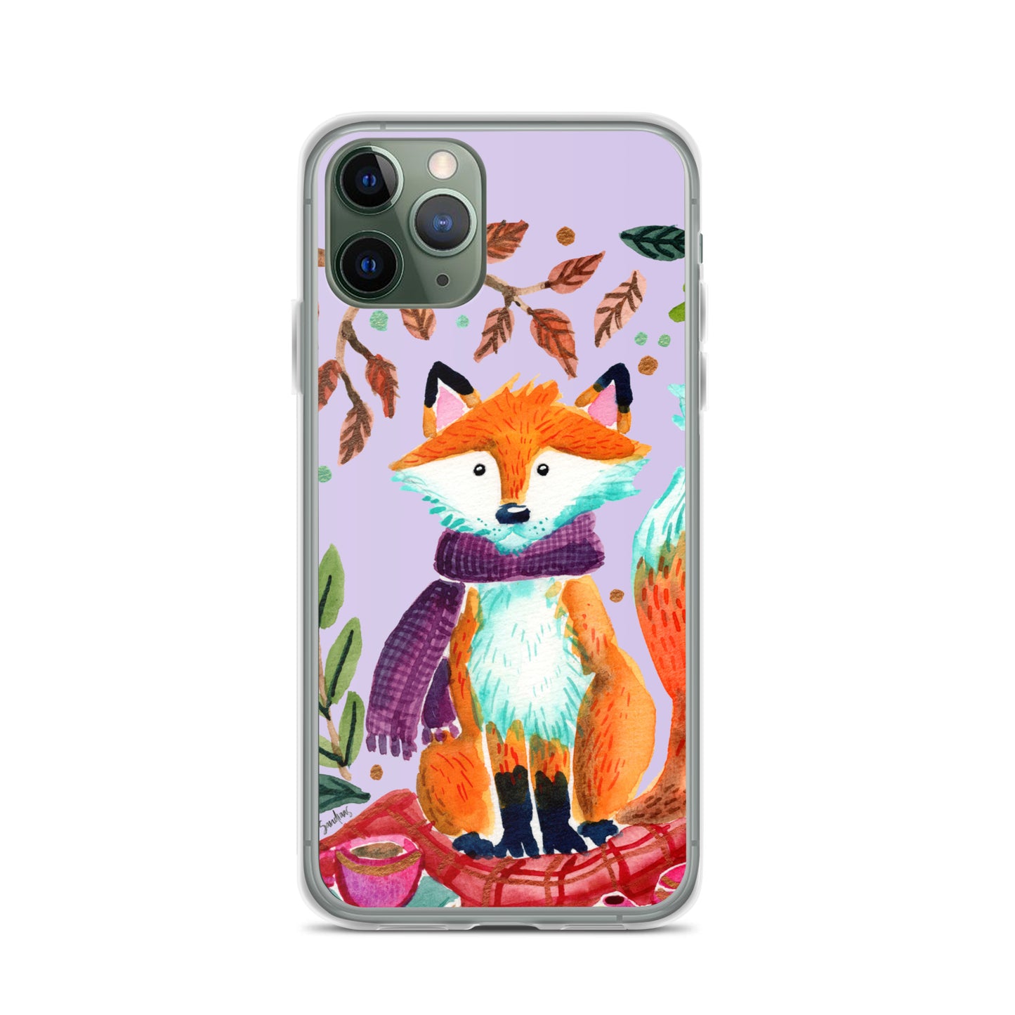 Clear Case for iPhone® - Cozy Fox Autumn Scene Purple