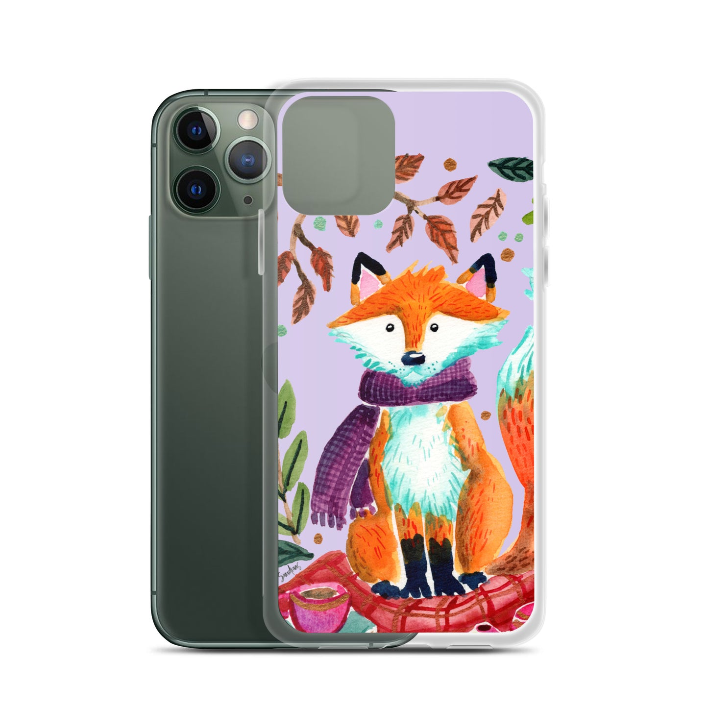 Clear Case for iPhone® - Cozy Fox Autumn Scene Purple