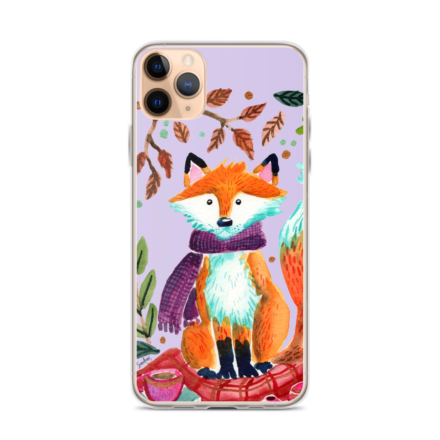 Clear Case for iPhone® - Cozy Fox Autumn Scene Purple