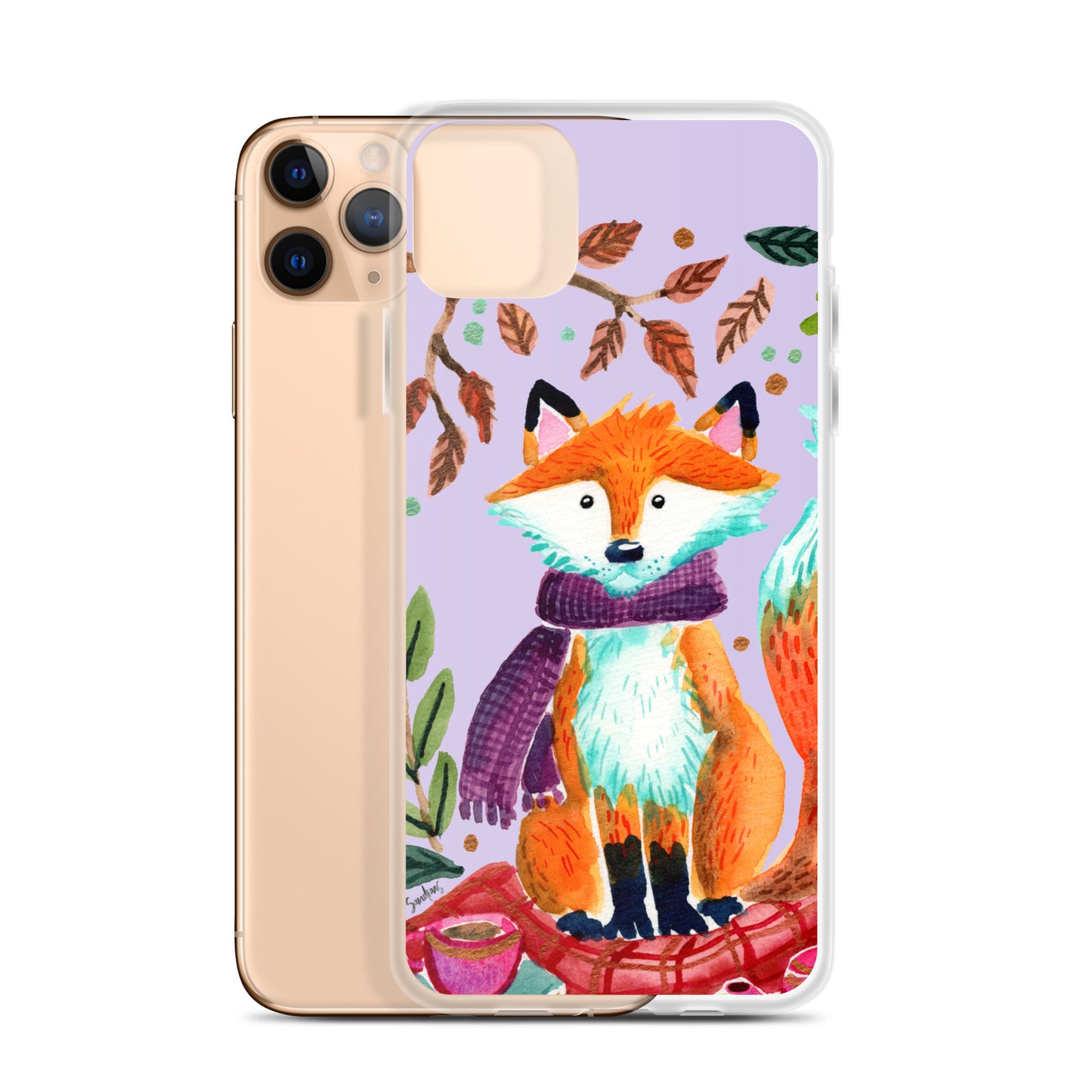 Clear Case for iPhone® - Cozy Fox Autumn Scene Purple