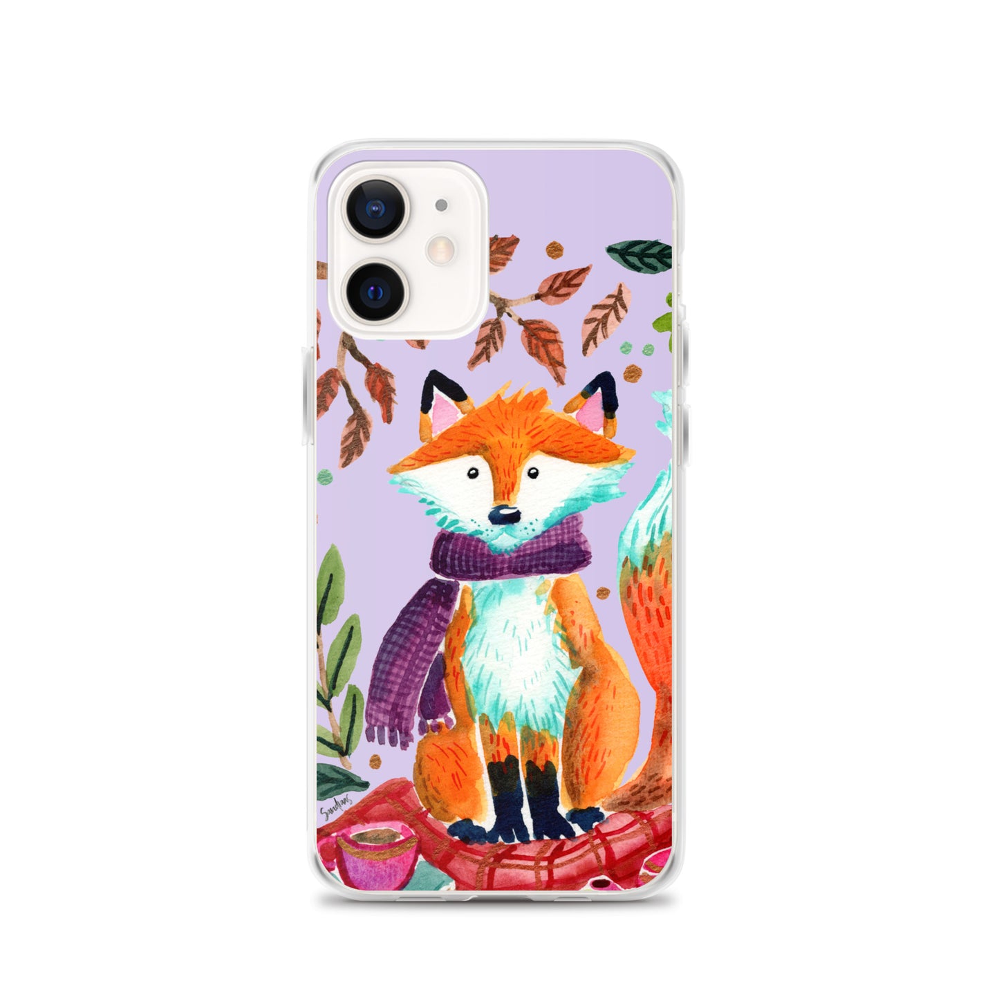 Clear Case for iPhone® - Cozy Fox Autumn Scene Purple