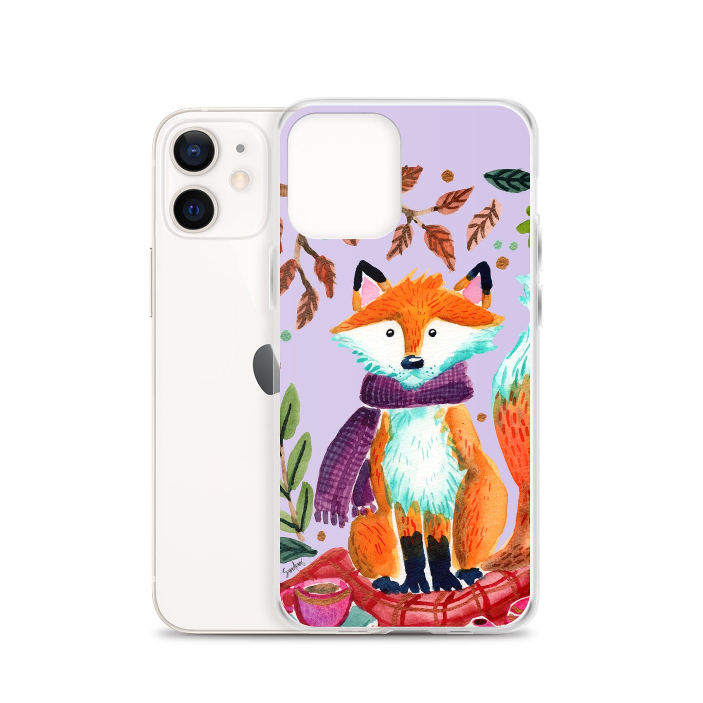 Clear Case for iPhone® - Cozy Fox Autumn Scene Purple