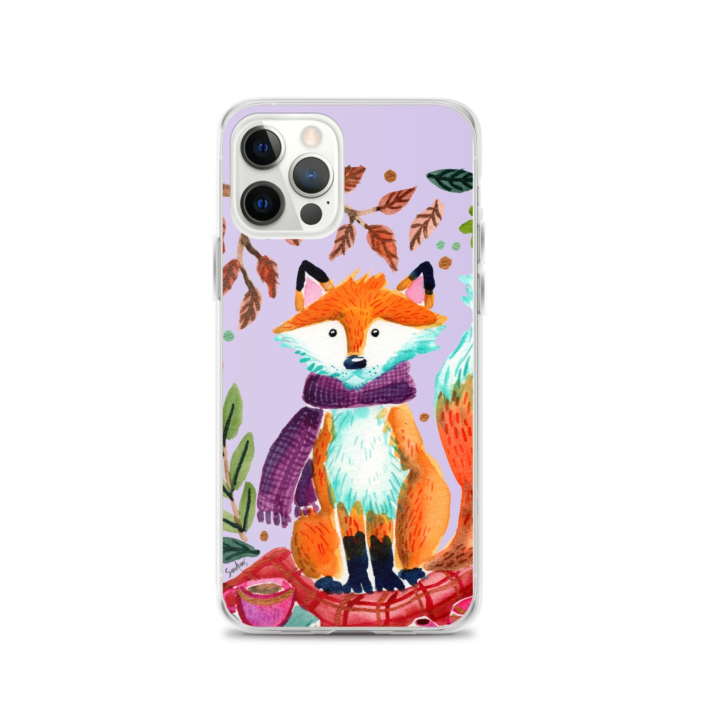 Clear Case for iPhone® - Cozy Fox Autumn Scene Purple