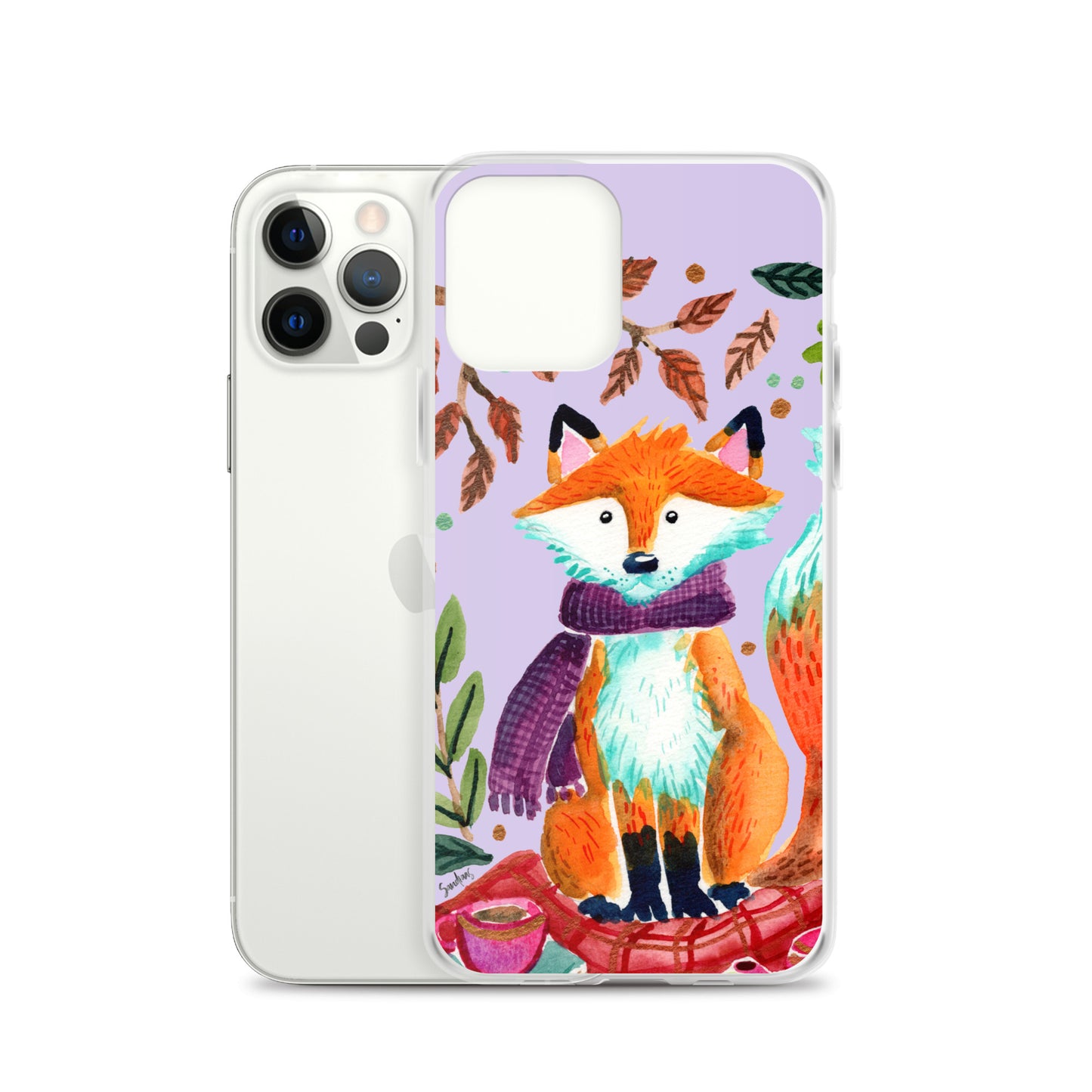 Clear Case for iPhone® - Cozy Fox Autumn Scene Purple