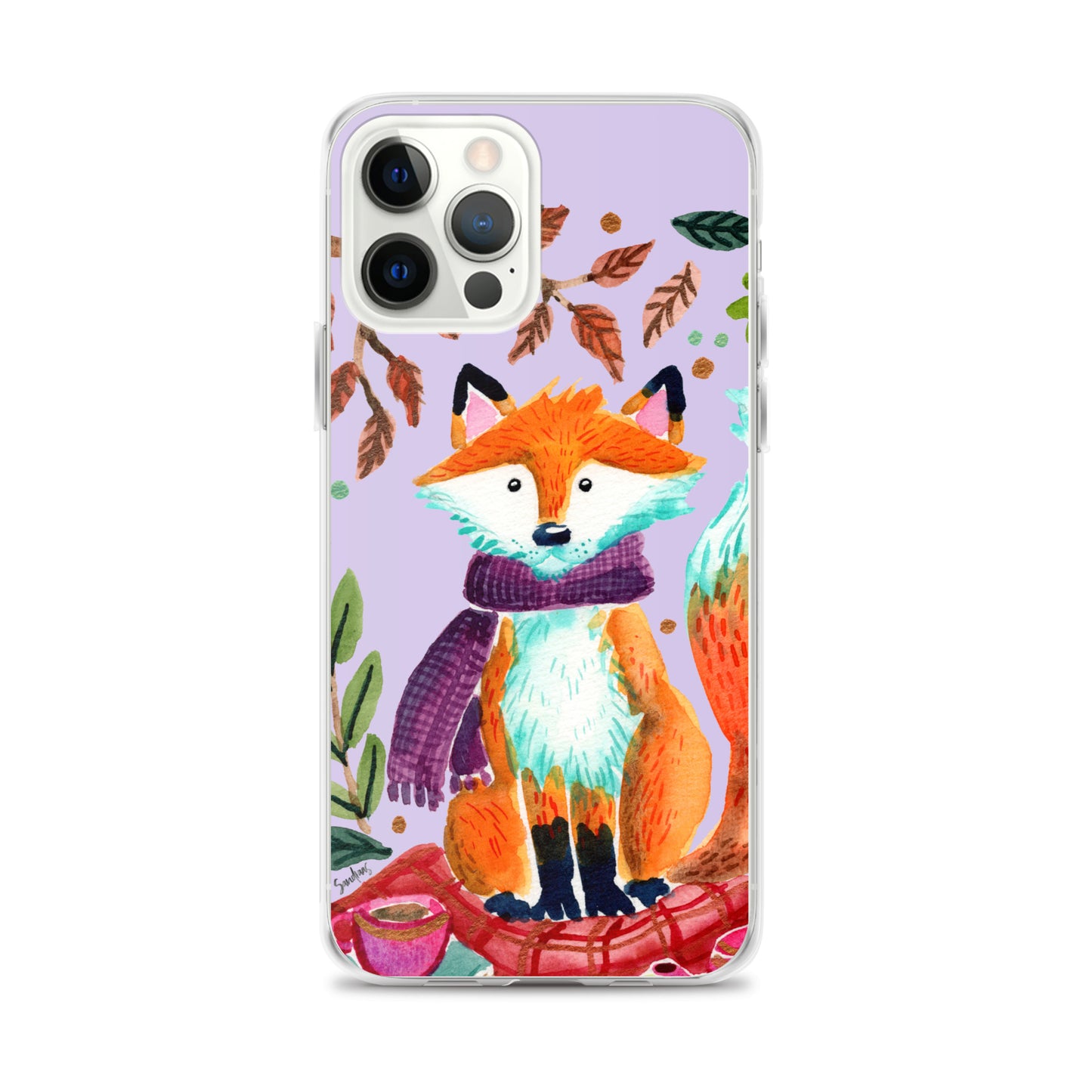 Clear Case for iPhone® - Cozy Fox Autumn Scene Purple