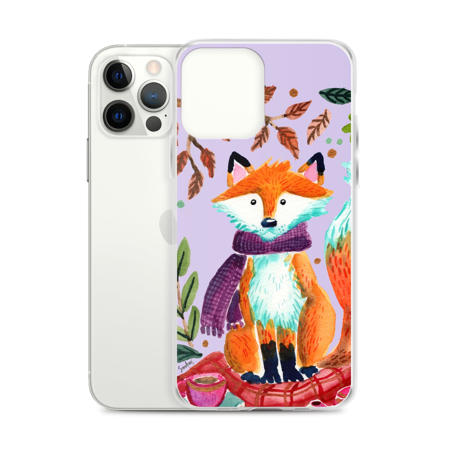 Clear Case for iPhone® - Cozy Fox Autumn Scene Purple