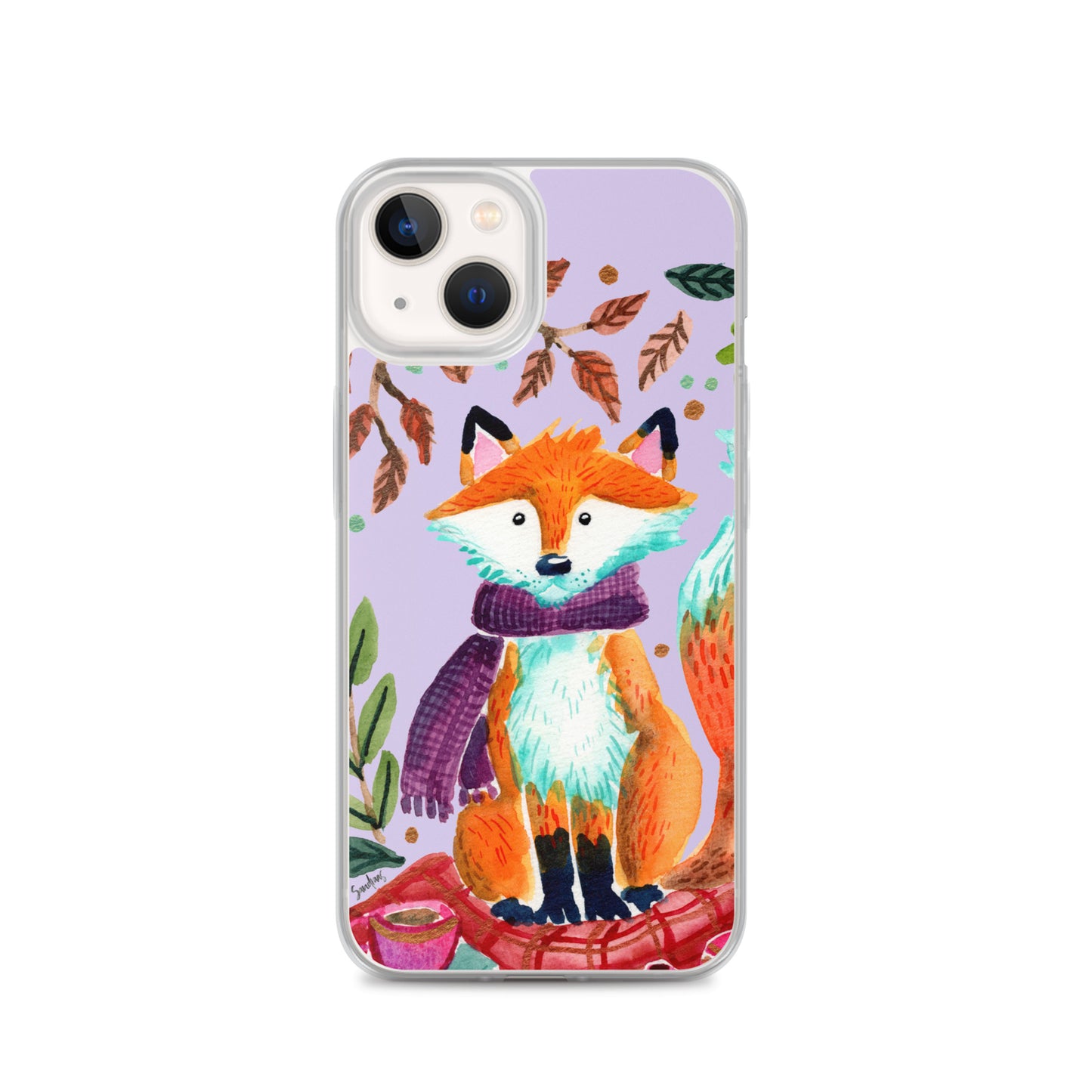 Clear Case for iPhone® - Cozy Fox Autumn Scene Purple