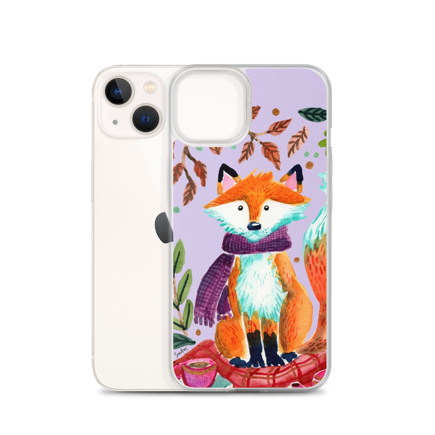 Clear Case for iPhone® - Cozy Fox Autumn Scene Purple