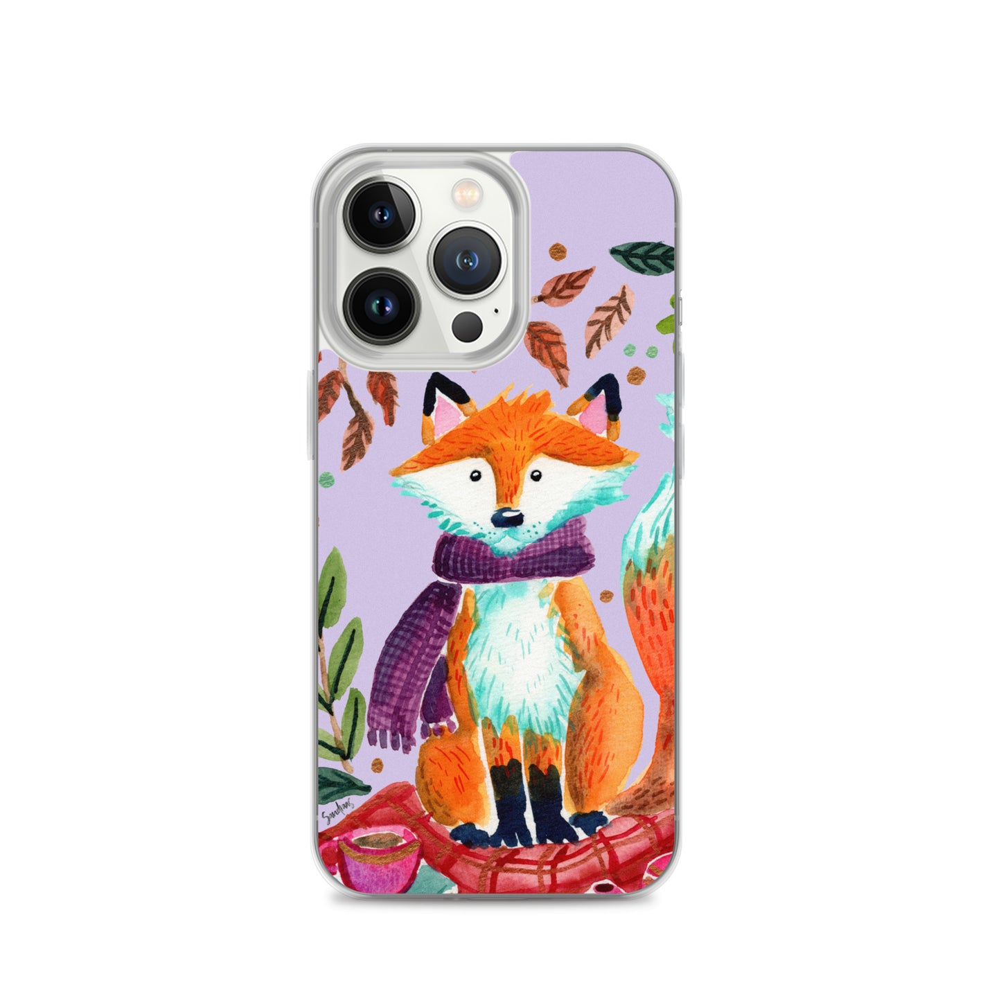 Clear Case for iPhone® - Cozy Fox Autumn Scene Purple