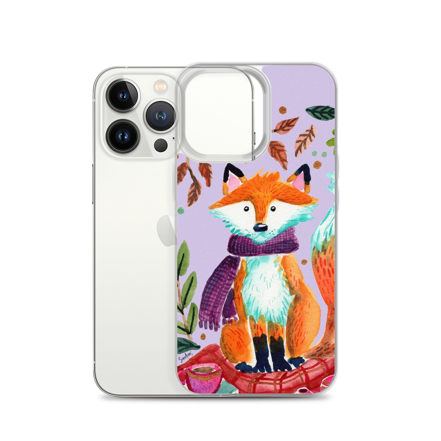 Clear Case for iPhone® - Cozy Fox Autumn Scene Purple