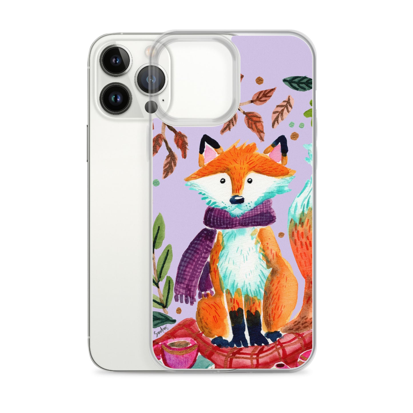 Clear Case for iPhone® - Cozy Fox Autumn Scene Purple