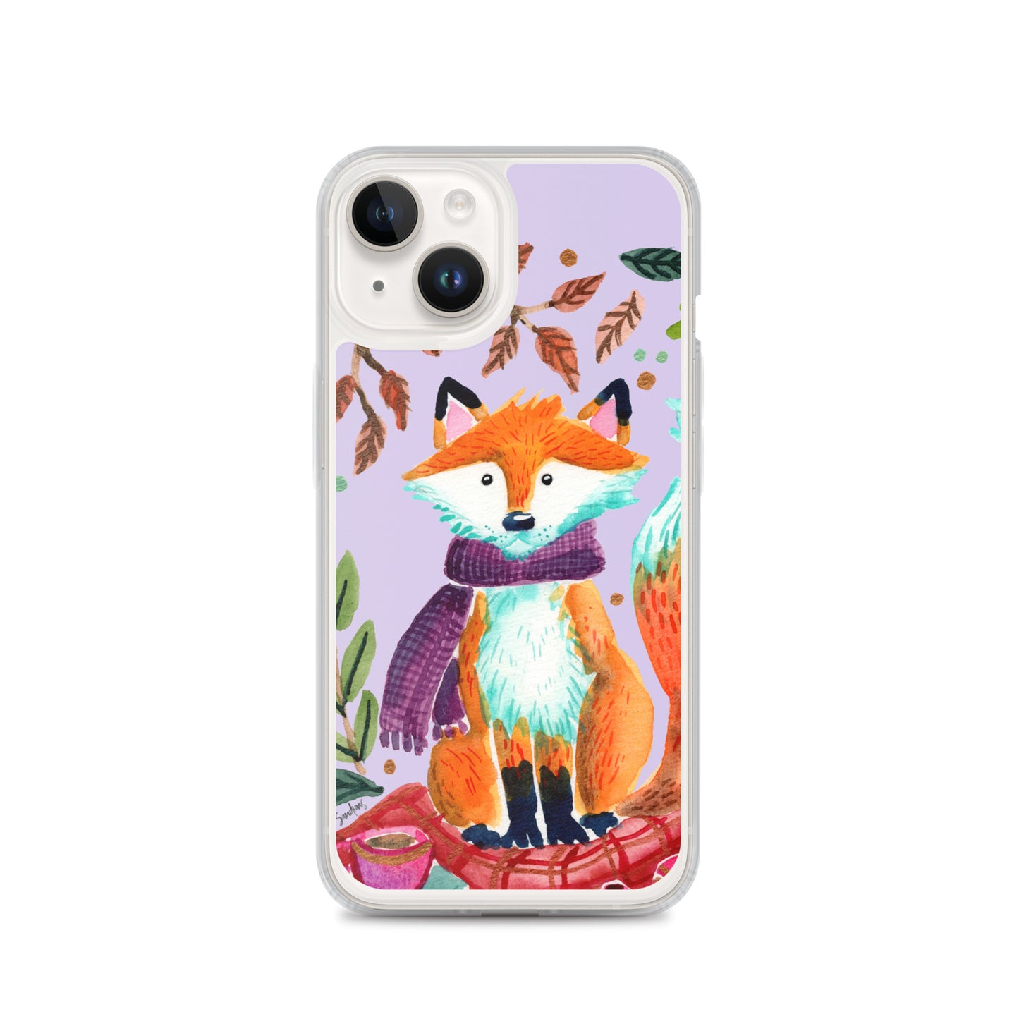 Clear Case for iPhone® - Cozy Fox Autumn Scene Purple