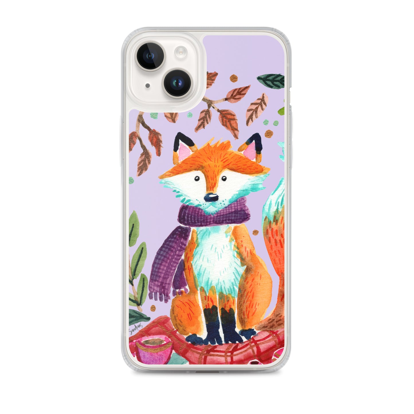 Clear Case for iPhone® - Cozy Fox Autumn Scene Purple