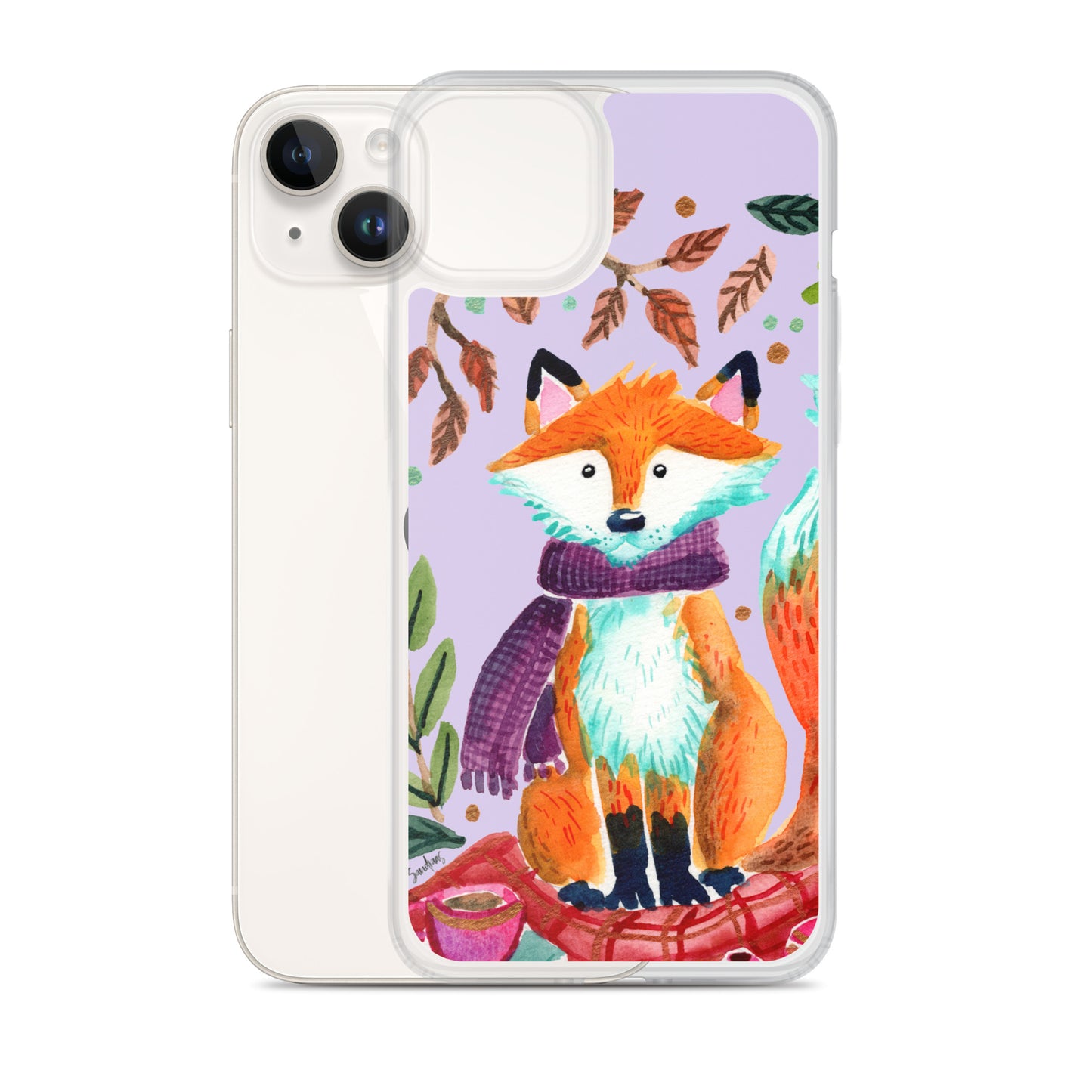 Clear Case for iPhone® - Cozy Fox Autumn Scene Purple