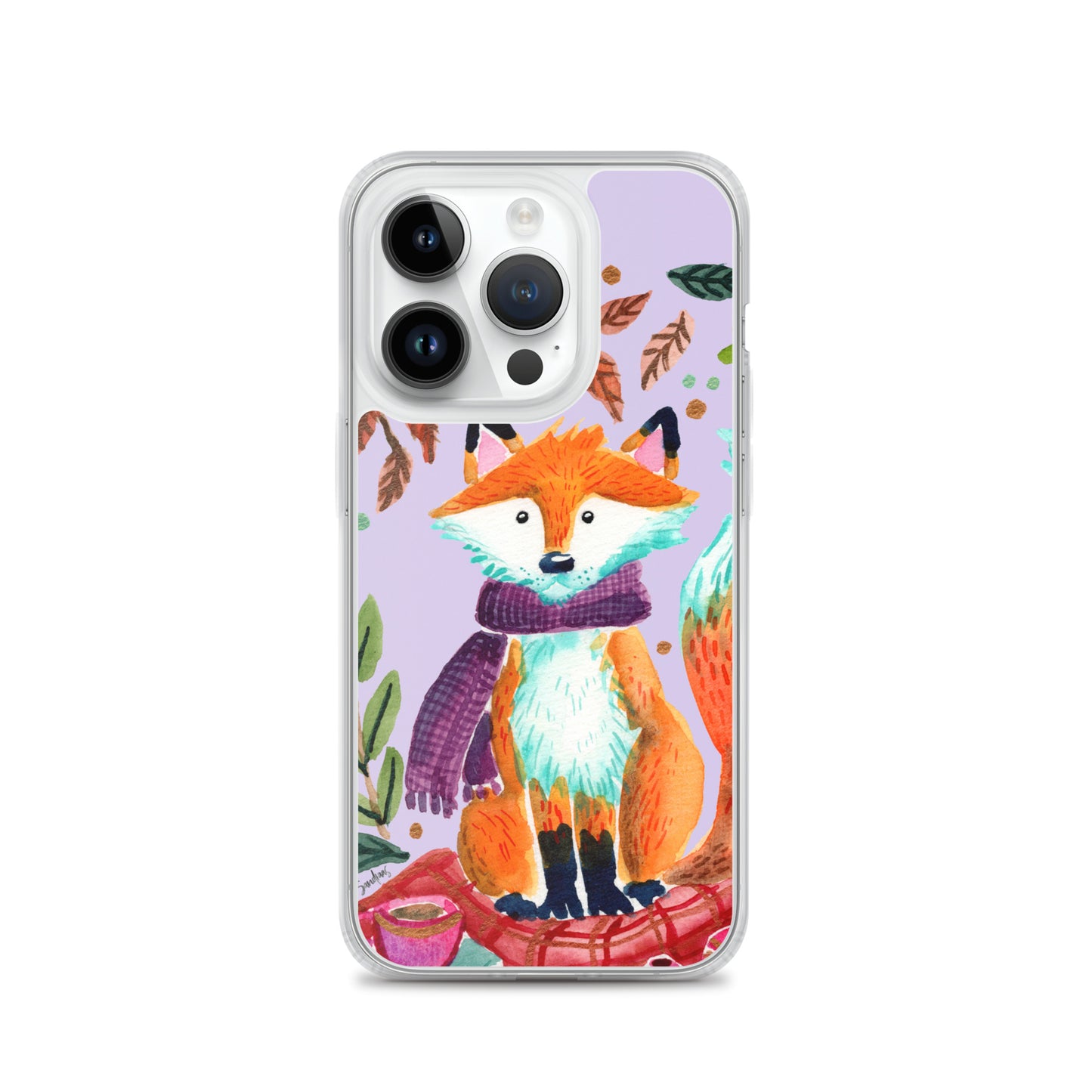 Clear Case for iPhone® - Cozy Fox Autumn Scene Purple