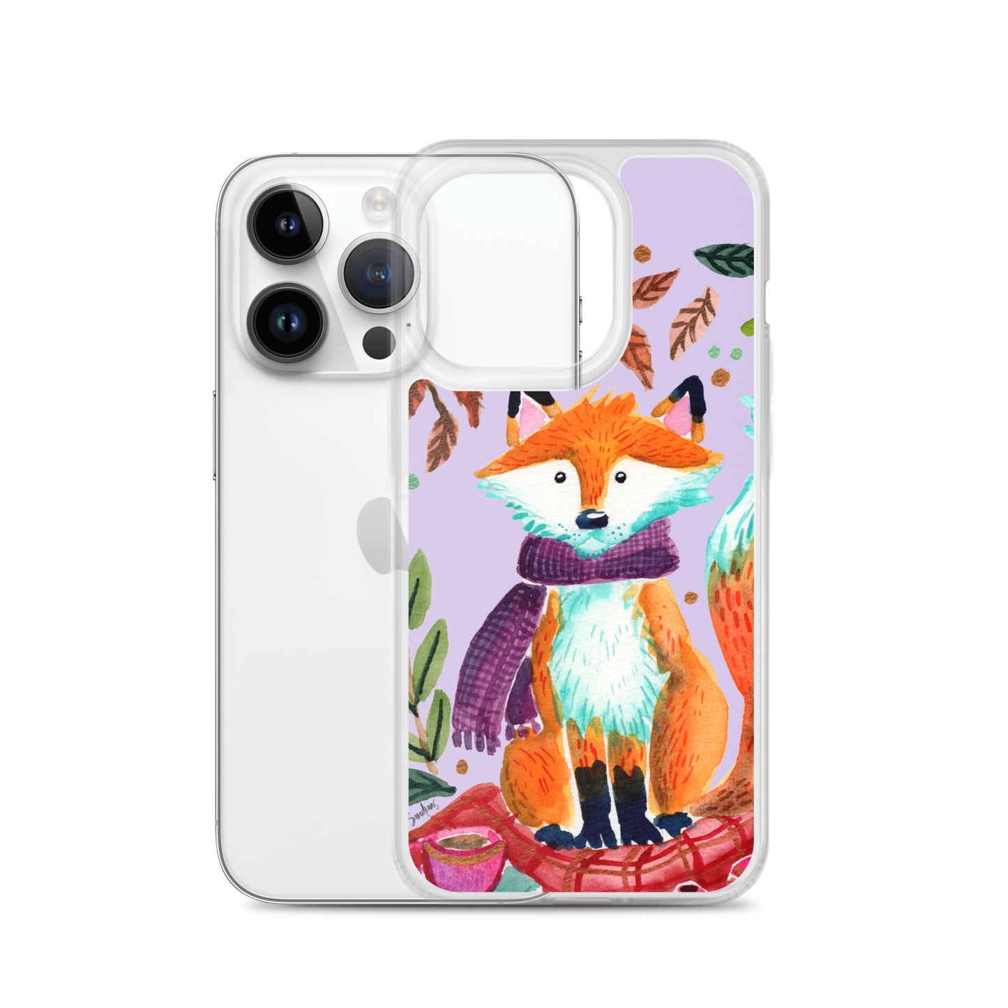 Clear Case for iPhone® - Cozy Fox Autumn Scene Purple