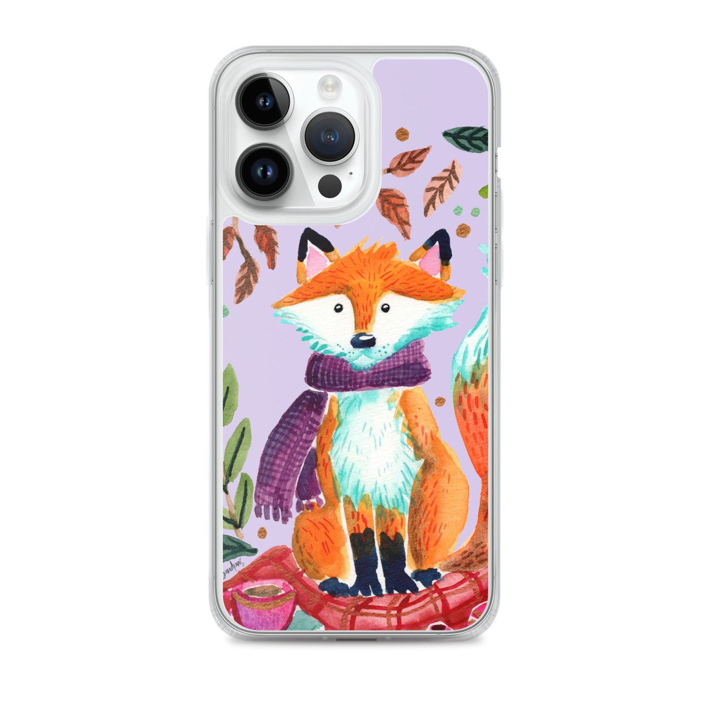 Clear Case for iPhone® - Cozy Fox Autumn Scene Purple