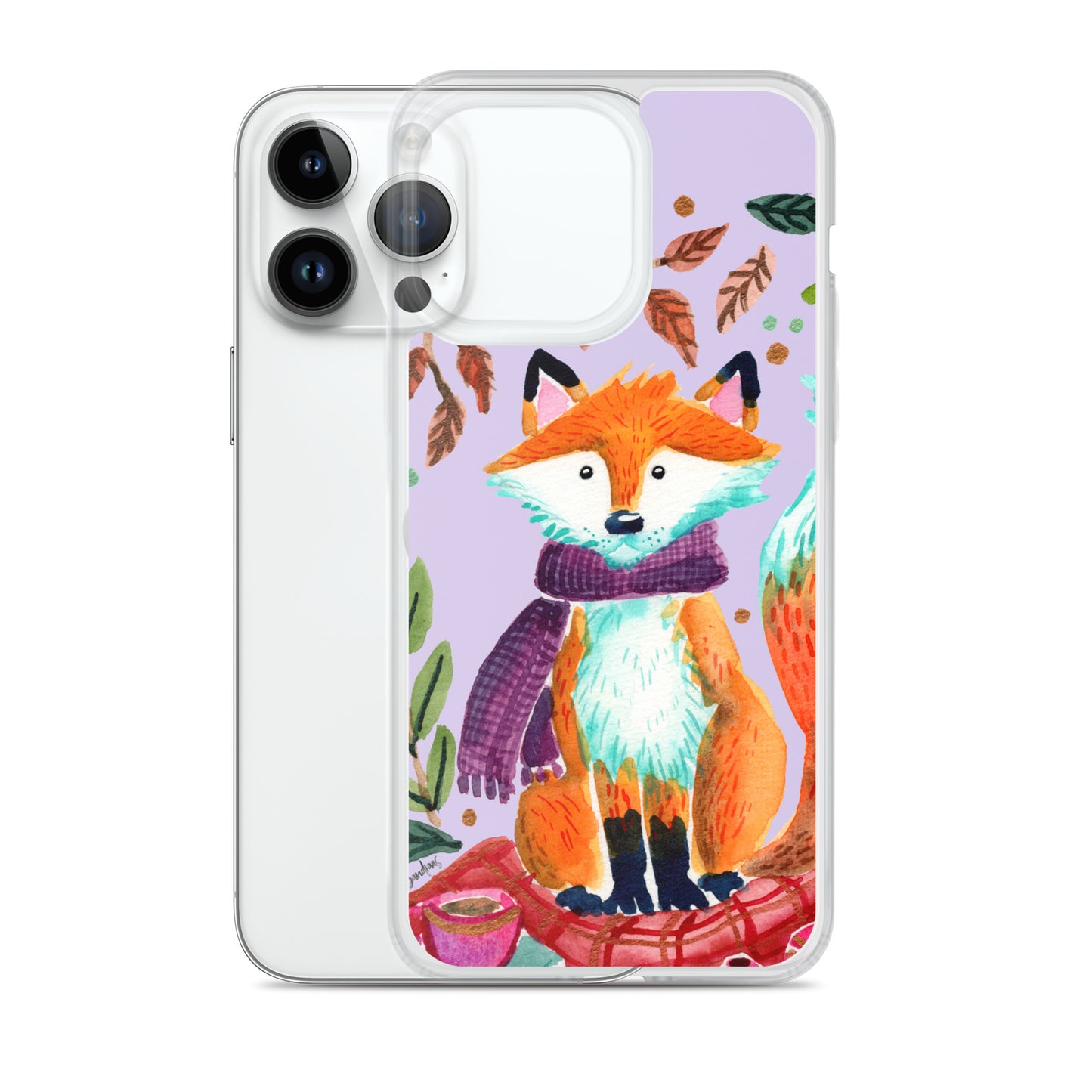 Clear Case for iPhone® - Cozy Fox Autumn Scene Purple