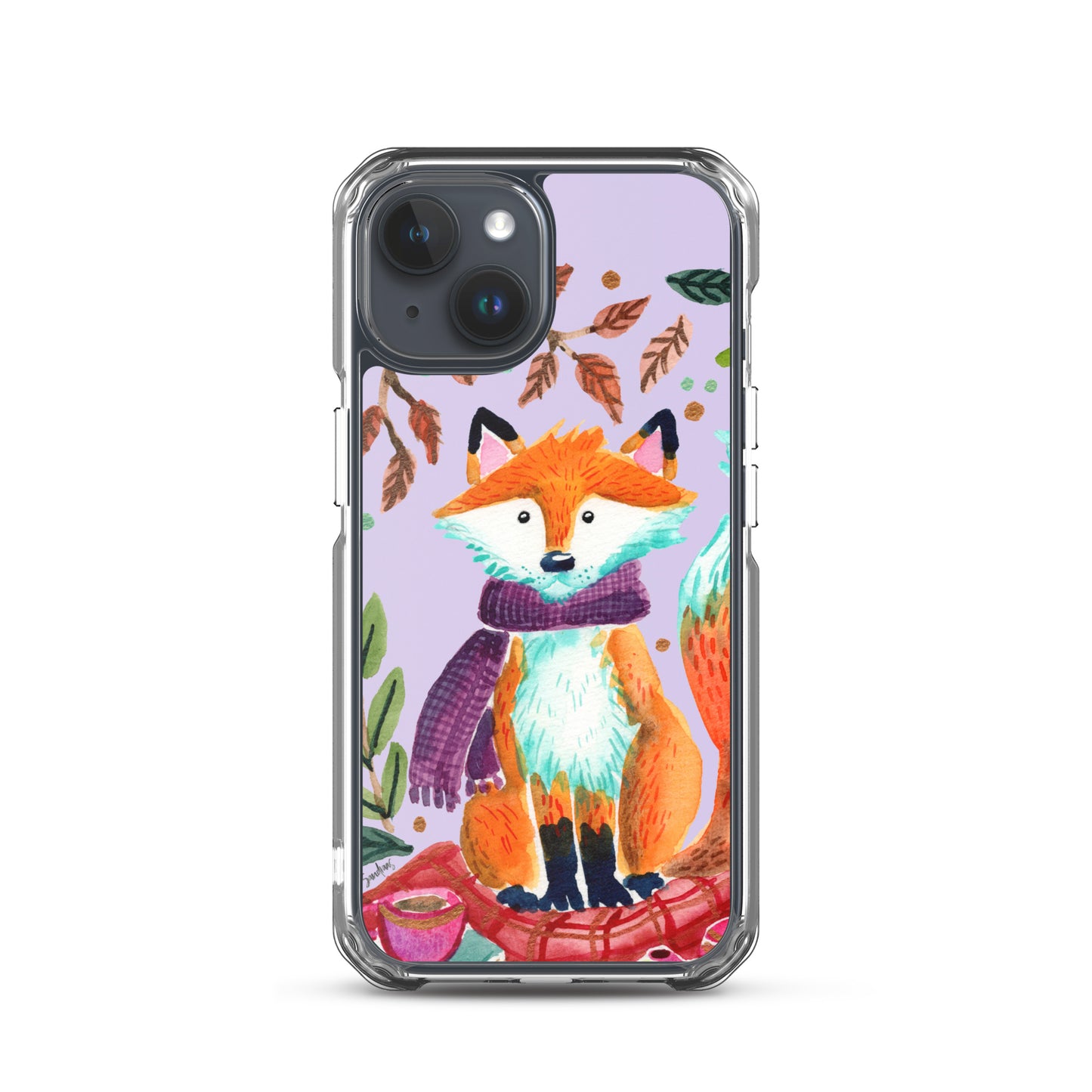 Clear Case for iPhone® - Cozy Fox Autumn Scene Purple