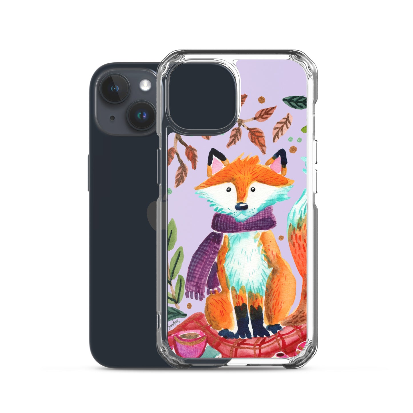 Clear Case for iPhone® - Cozy Fox Autumn Scene Purple