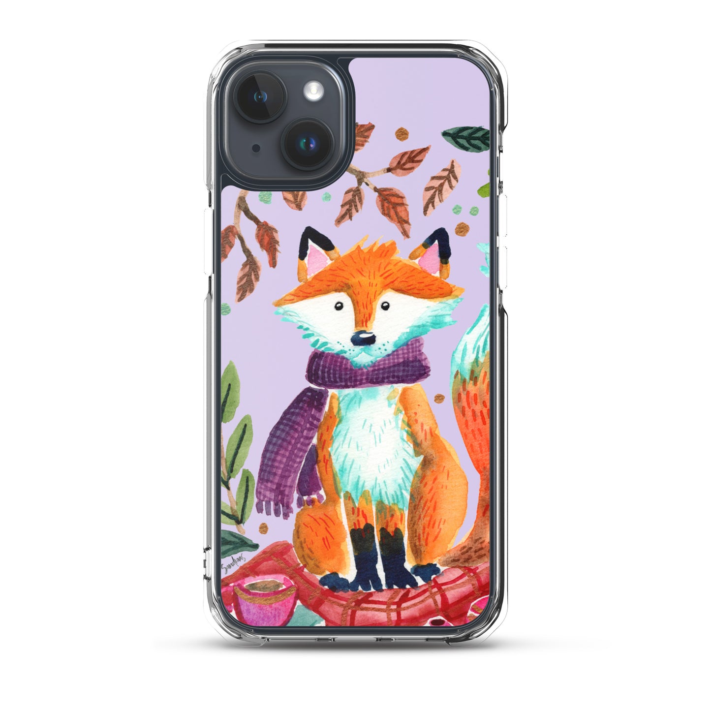 Clear Case for iPhone® - Cozy Fox Autumn Scene Purple