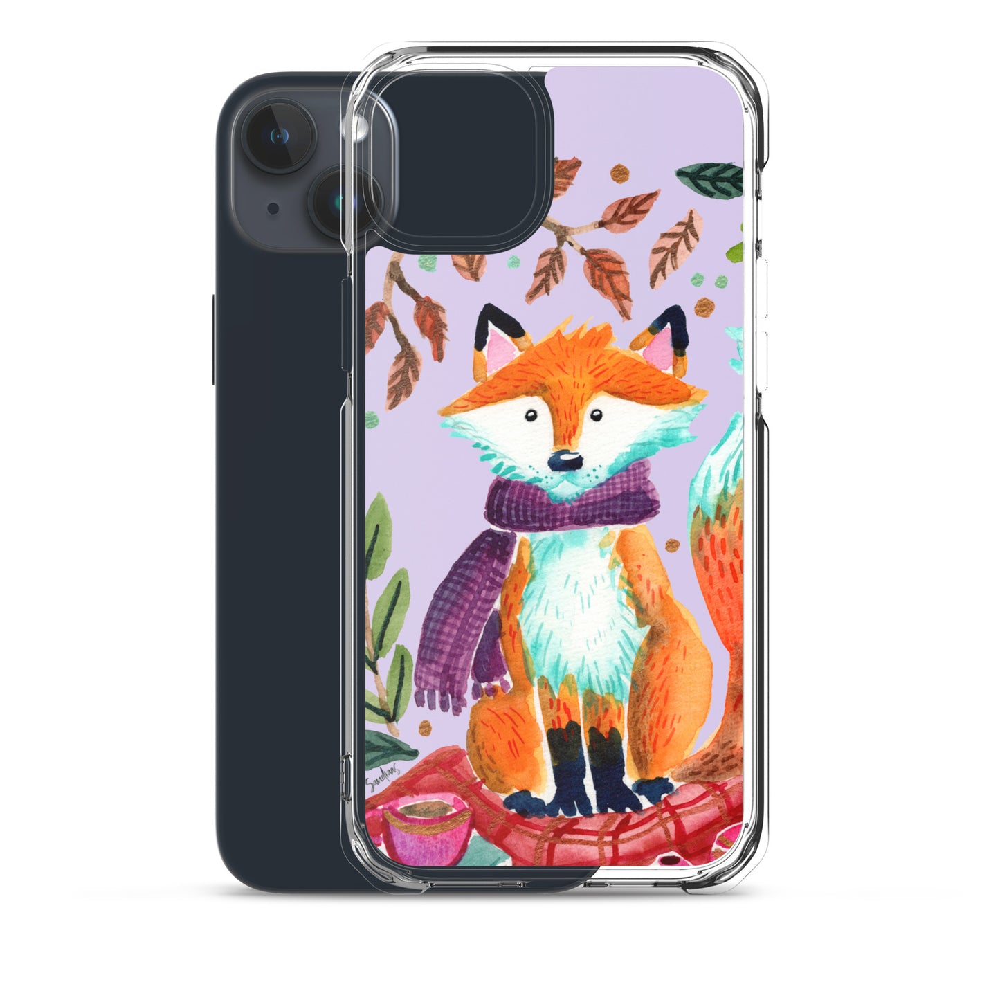 Clear Case for iPhone® - Cozy Fox Autumn Scene Purple