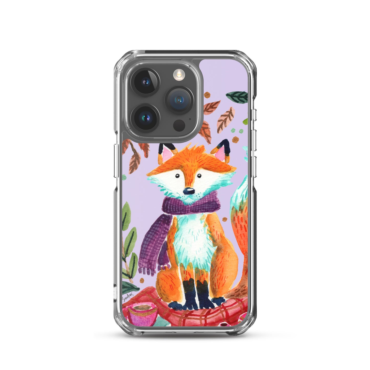 Clear Case for iPhone® - Cozy Fox Autumn Scene Purple